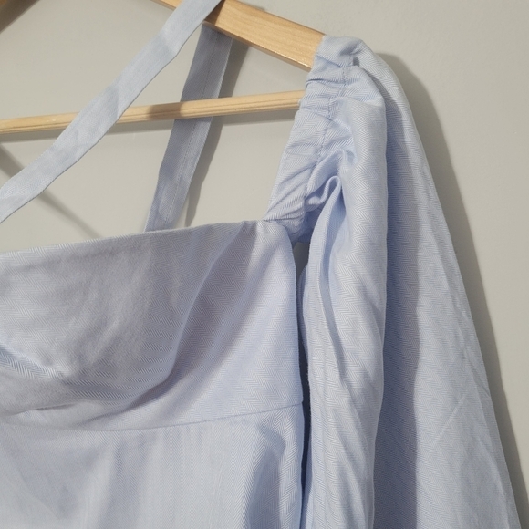 Jonathan Simkhai Light Blue Herringbone Bustier Style Blouse NWT - Picture 5 of 15